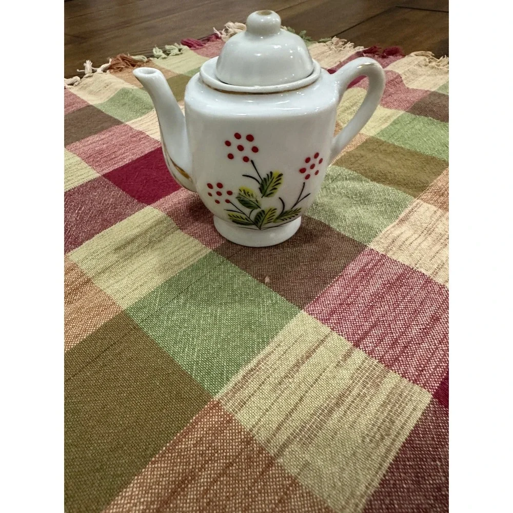 Vintage Made in Japan Mini Teapot White Ceramic Floral Gold Trim Hand Painted